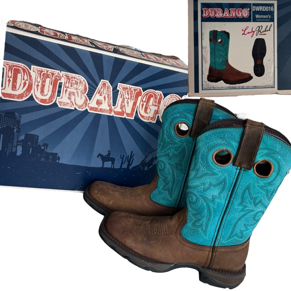 Durango Women’s 6.5M Brown & Turquoise Lady Rebel Western Cowgirl Boots #DWRD016